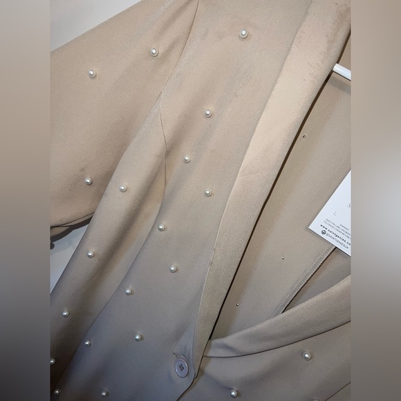 NWT! Saint Genies Pearl Studded Tan Boyfriend Blazer - Embellished - Picture 10 of 16